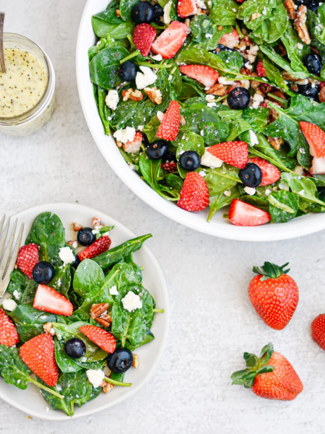 Strawberry Blueberry Spinach Salad with Feta and Poppy Seed Dressing